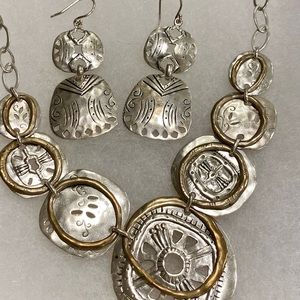 Beautiful Silpada Sterling Silver Brass Boho Necklace & Earrings!